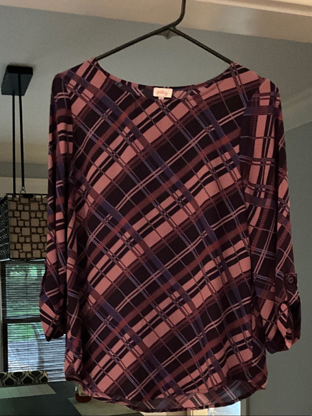 Plaid Boatneck Blouse in Mauve and Plum
